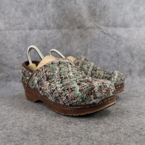 Sanita Shoes Womens 37 Clog Slip On Danish Woven Textile Brown Teal Comfort Walk - Picture 1 of 16